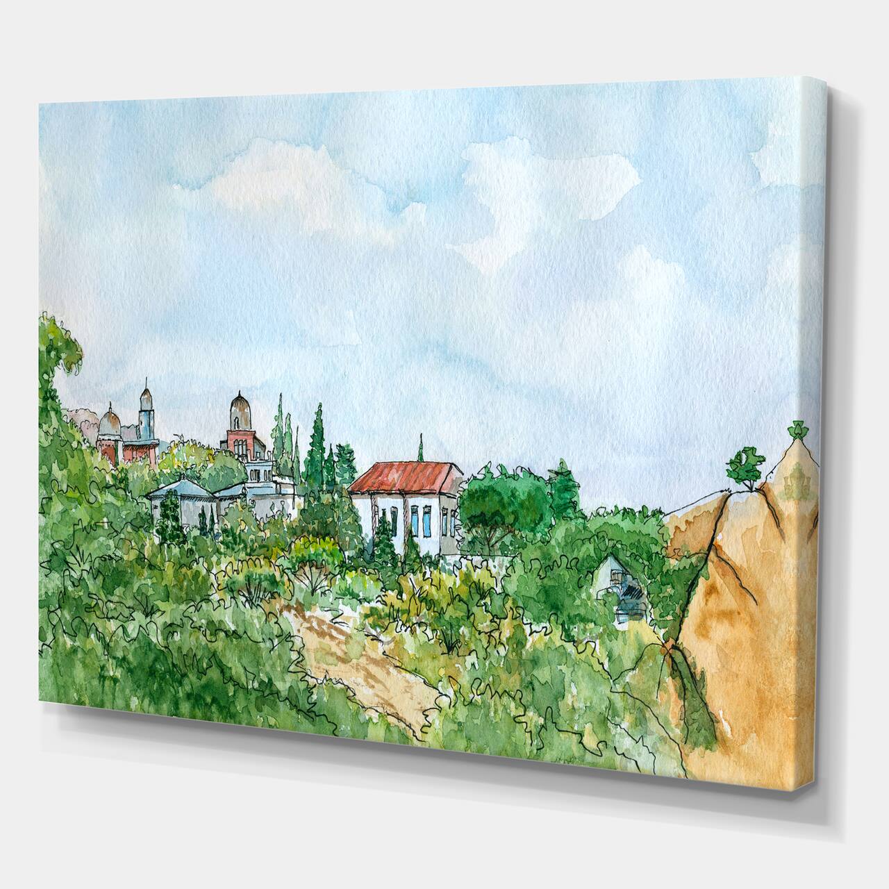 Designart - White House With Red Roof In The Countryside - Traditional Canvas Wall Art Print